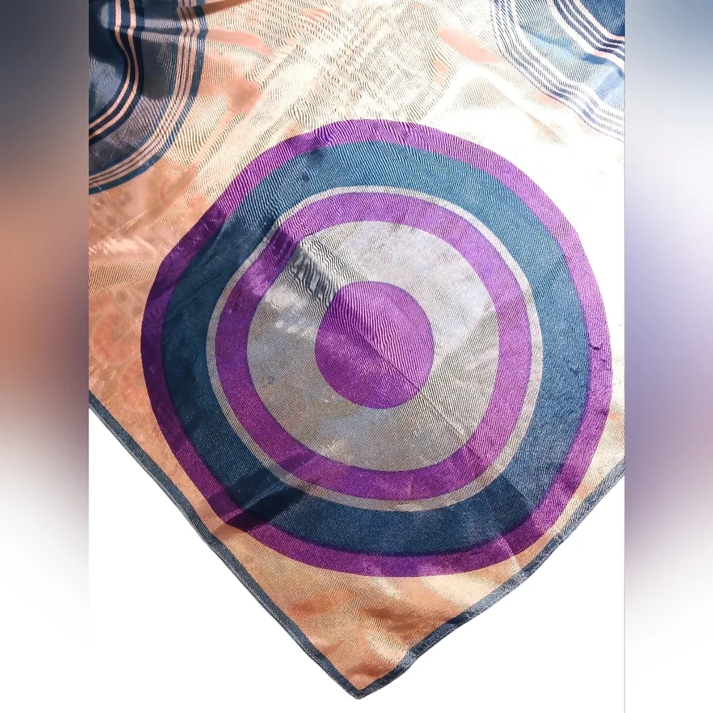 Vintage Silk Scarf Colorful Circles On Silk Square